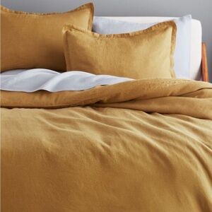CB2 King Pillowcase Sham 100% Linen Dijon Luxury Sheets Crate & Barrel Tan HOLE
